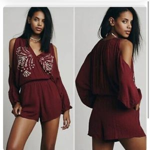 Free People | Maroon Cold Shoulder Romper